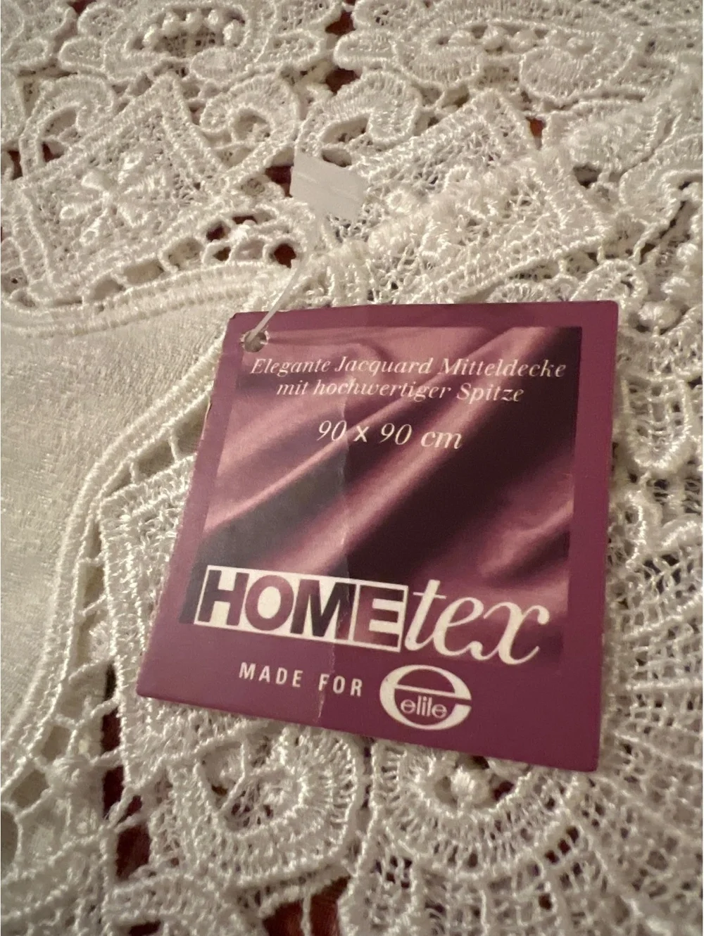 Elegant White Jacquard Tablecloth with High-Quality Lace 90x90 cm